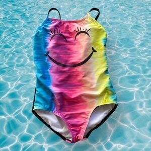 Oshkosh 1Pc Smiley Face Multicolored Swimsuit with Laced Back - Size L - EUC